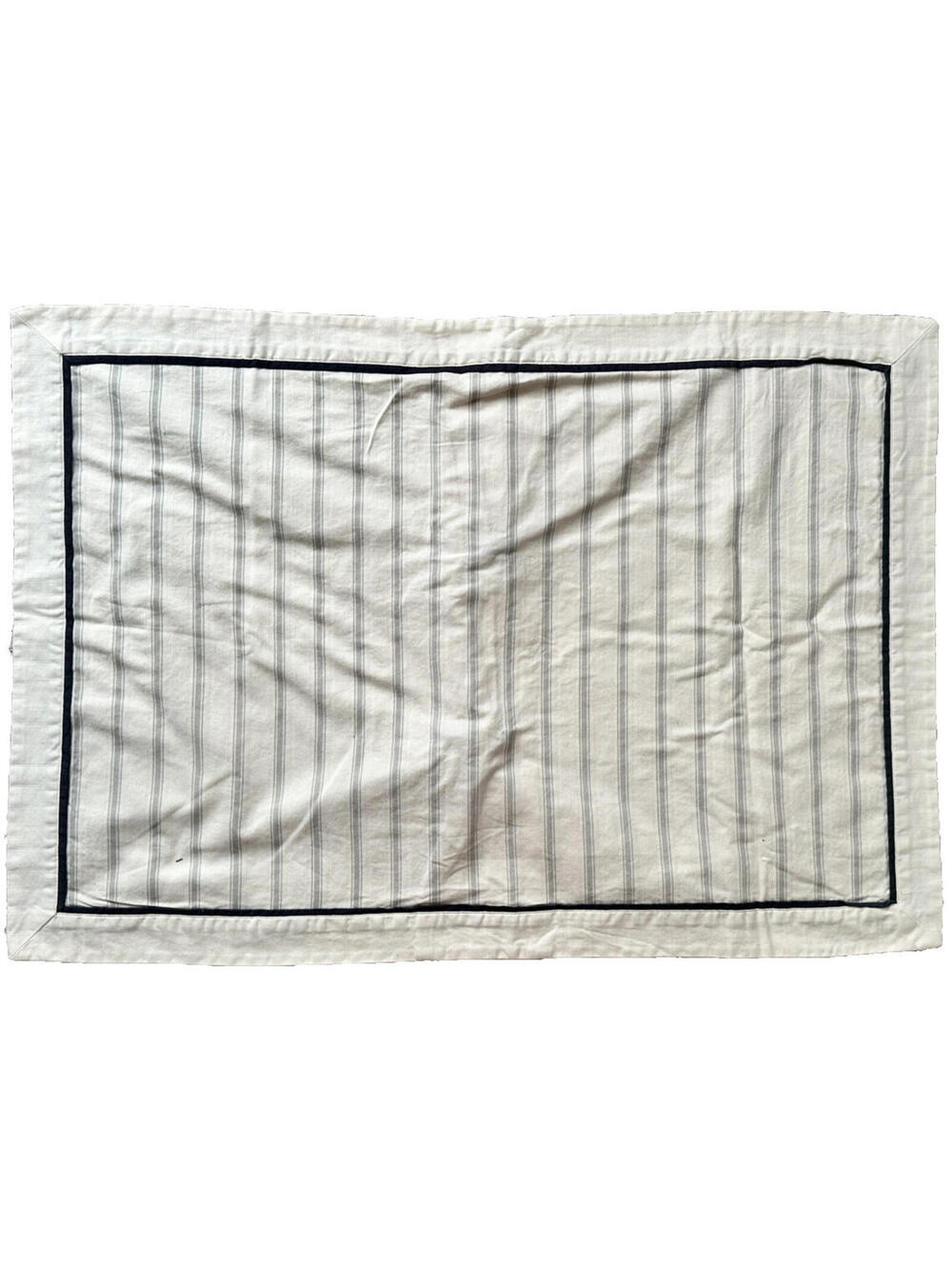 Beekman 1802 Navy Gray White Striped Queen Pillow Sham 100% Cotton 20" x 30"